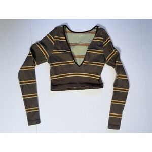 Out From Under Urban Outfitters Striped Ribbed V-Neck Crop Top Brown M/L